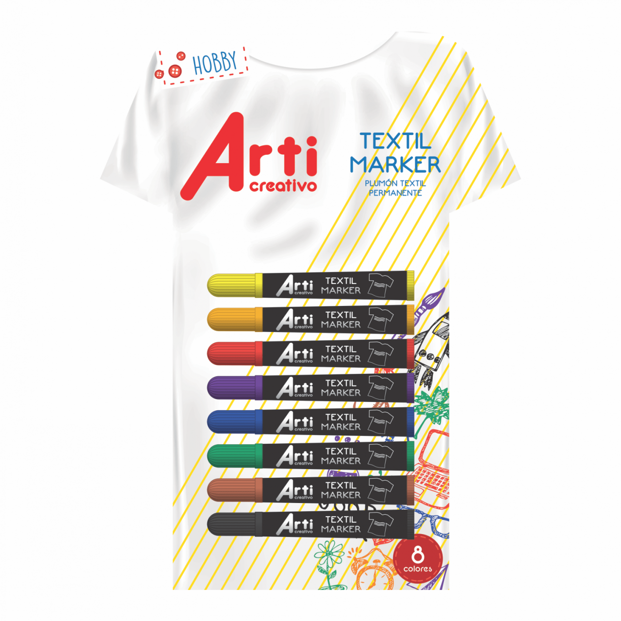 MARCADOR TEXTIL PERMANENTE ARTI CREATIVO "TEXTIL MARKER" X 8 UND. ARTI CREATIVO