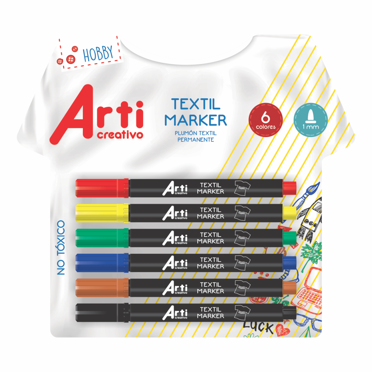 MARCADOR TEXTIL PERMANENTE "TEXTIL MARKER" X 6 UND. ARTI CREATIVO