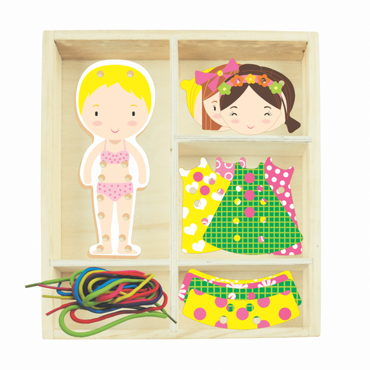 JUEGO DE EXPLORACION Y PASADO EN MADERA "LACING GIRL" - ARTI CREATIVO