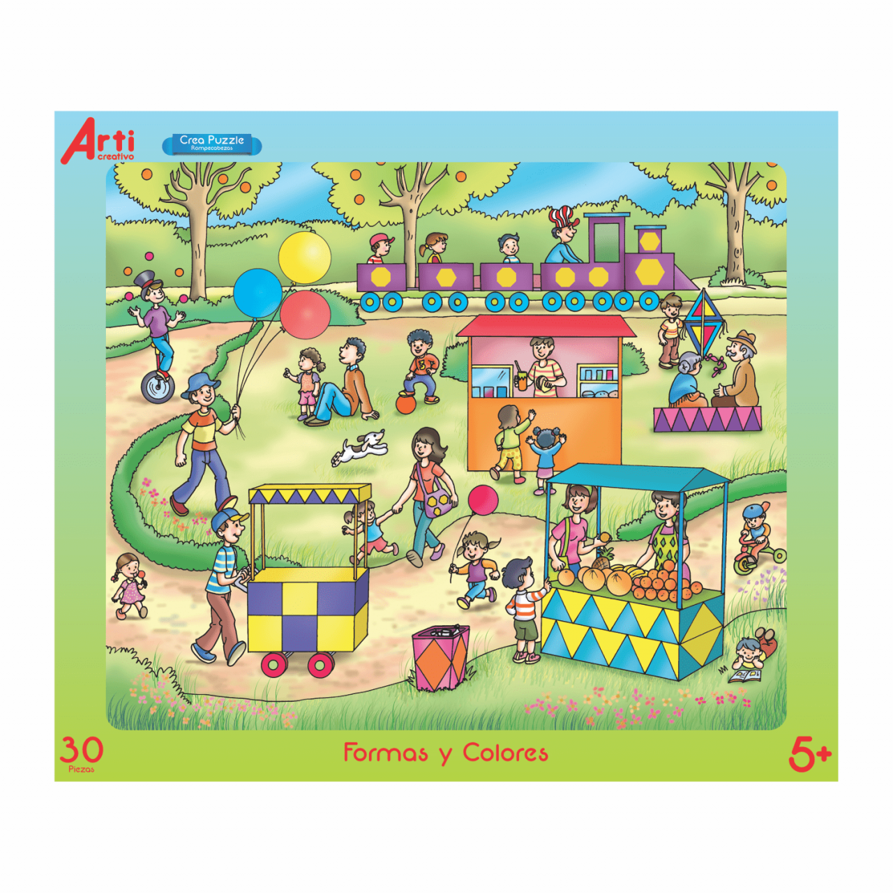 ROMPECABEZAS DE CARTON CON BASE PARA COLOREAR Y PINTAR "FORMAS Y COLORES" X 30 PIEZAS. ARTI CREATIVO
