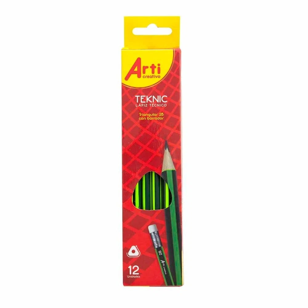 LÁPIZ TEKNIC TRIANGULAR CON BORRADOR - 12 UND ARTI CREATIVO