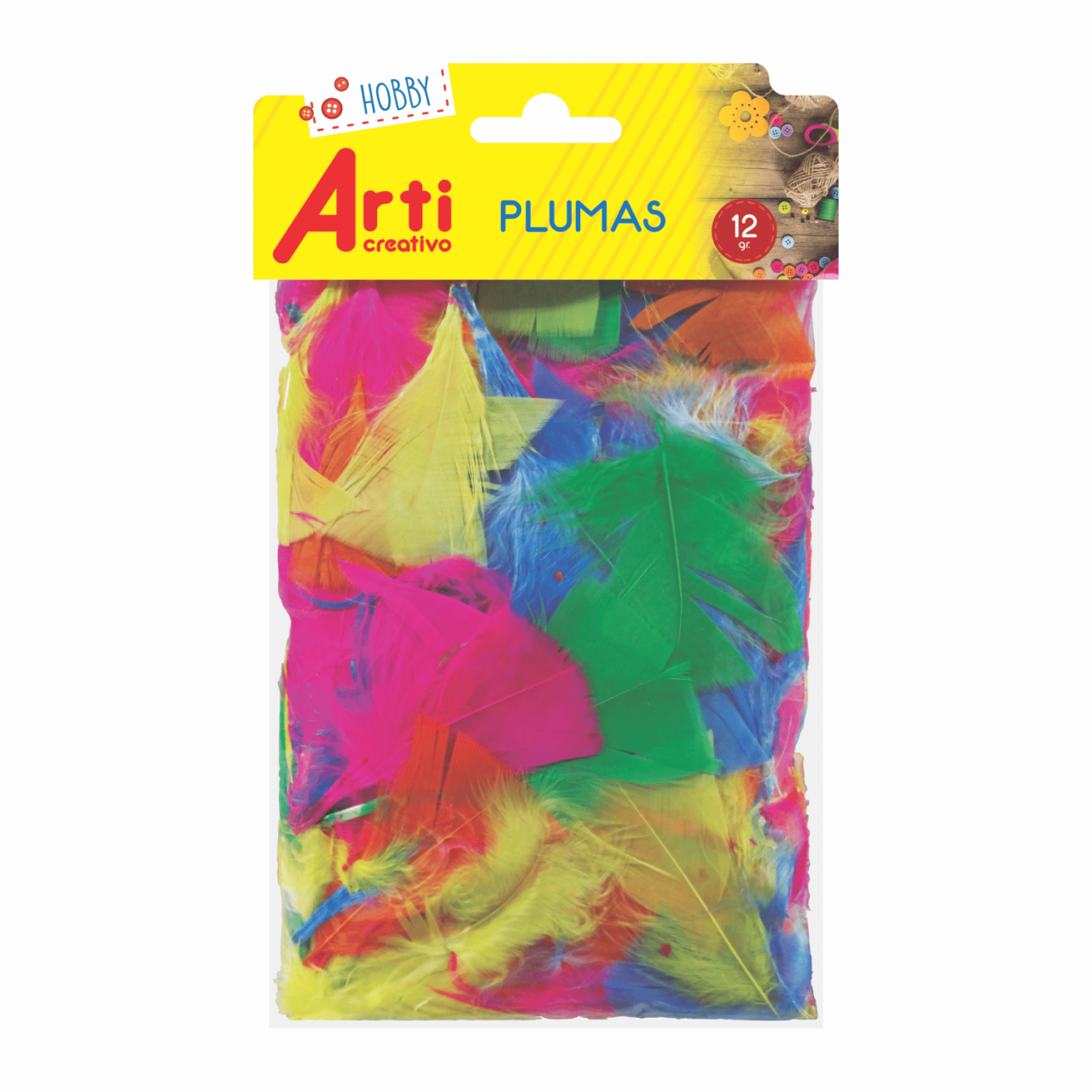 PLUMAS COLORES BÁSICOS x 12 GR - ARTI CREATIVO