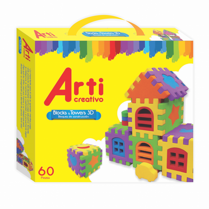 JUEGO DE CONSTRUCCION EN GOMA EVA "BLOCKS & TOWERS" X 60 PZAS. ARTI CREATIVO
