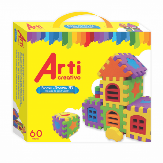 JUEGO DE CONSTRUCCION EN GOMA EVA "BLOCKS & TOWERS" X 60 PZAS. ARTI CREATIVO