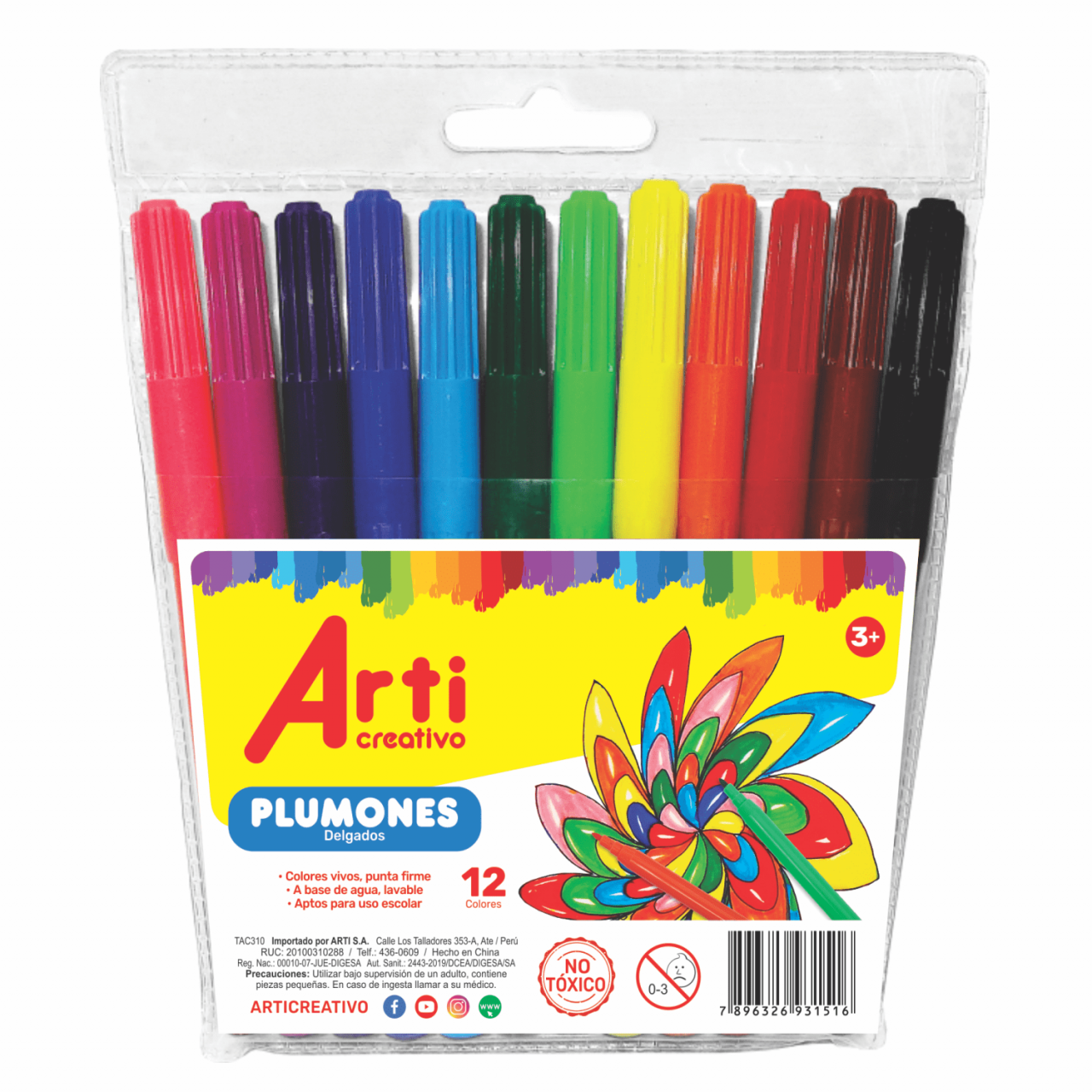 PLUMONES DELGADOS ARTI CREATIVO X 12 UND.
