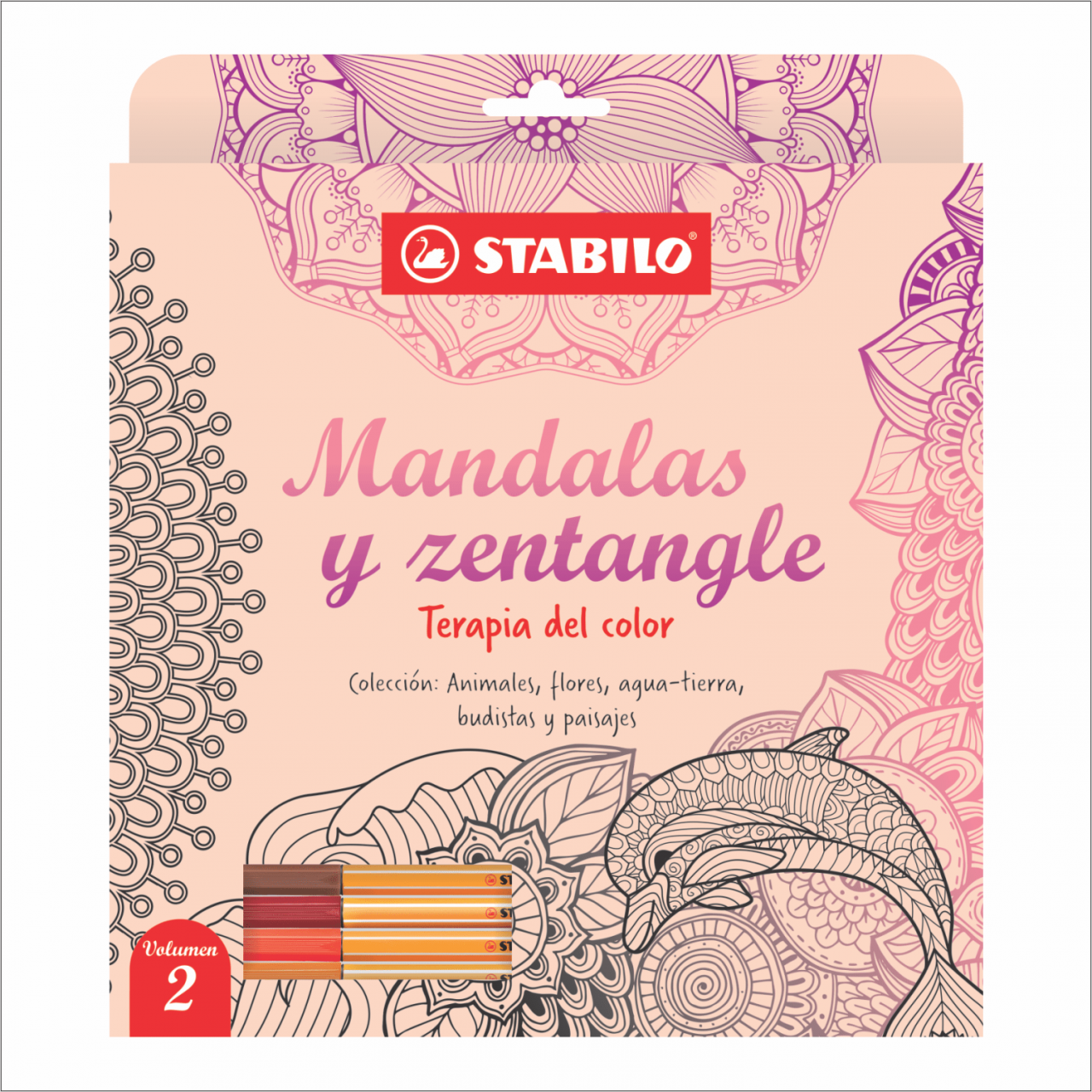LIBRO DE MANDALAS Y ZENTANGLE STABILO VOLUMEN 2 + 5 FINE PEN STABILO POINT 88